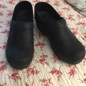 Black Brushed Suede Sanita Mules Size 7